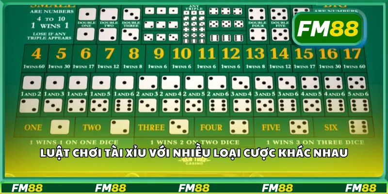 Luật chơi tài xỉu với nhiều loại cược khác nhau